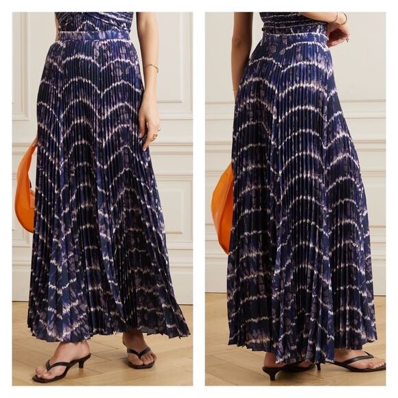 Altuzarra Sif Printed Crepe Pleated Maxi Skirt In Berry Blue Size 14 - Picture 2 of 12